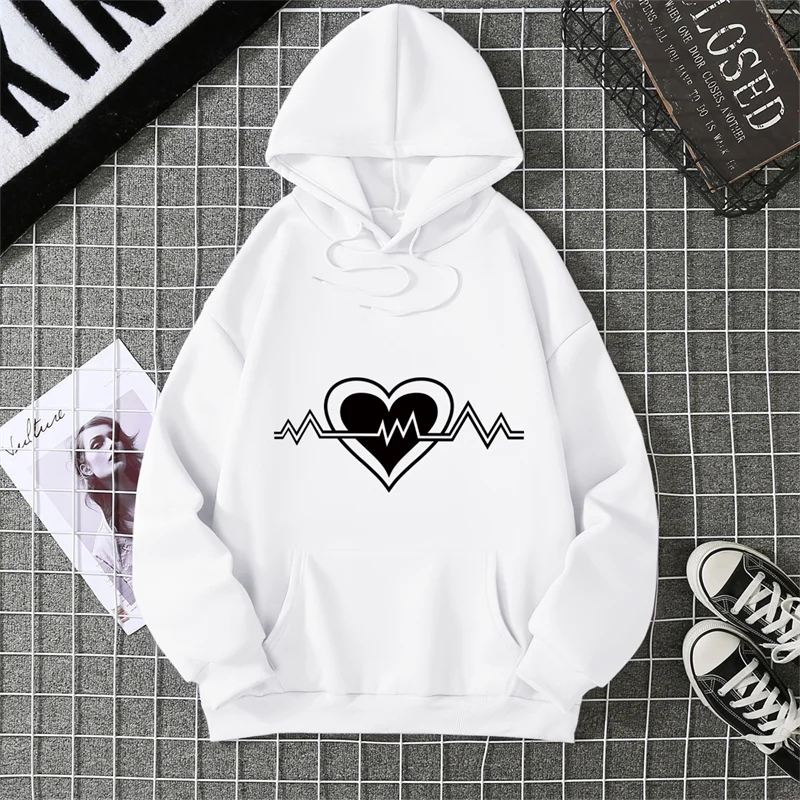 Mode Damen Herz Gedruckt Hoodies Frauen Sweatshirt Weiche Beiläufige Lose Vintage Hoodies Herbst Winter Weibliche Koreanische Warme Tops