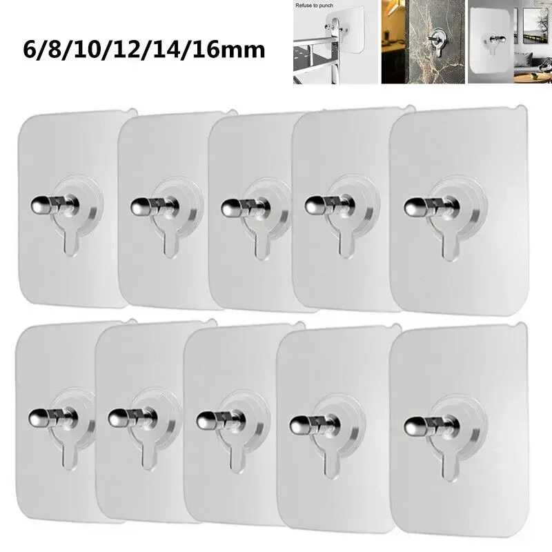 10Pcs Nail Free Wall Hook Screw No Trace Stickers Adhesive Without Drilling Wall Hangers Kitchen Bathroom Screw Hook Hanger