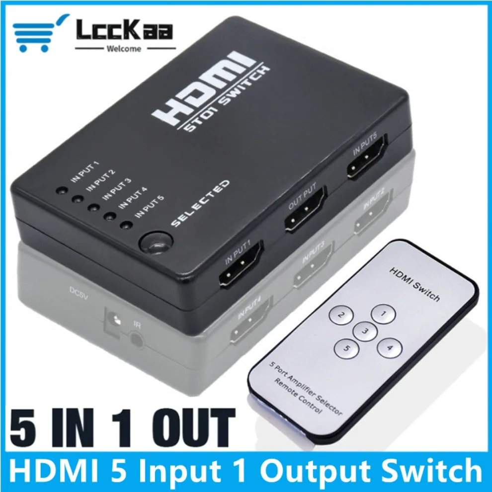 HDMI Switch 5 Ports Switcher 5 in 1 out HD 1080P Video Cable Switches 5x1 HDMI Hub Adapter Converter for Xbox PS4 DVD HDTV PC