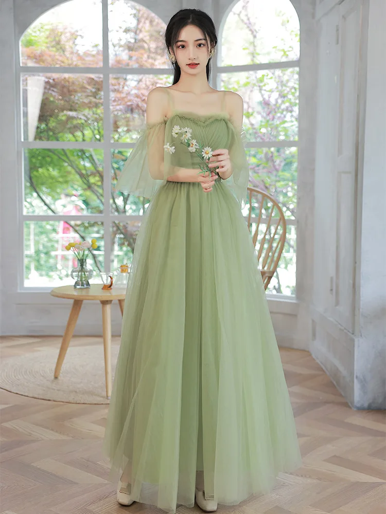 4 Styles Green Bridesmaid Dresses Simple Tulle Off-shoulder Sisters Party Prom Gown Lace Up Wedding Party Ankle-Length Vestidos