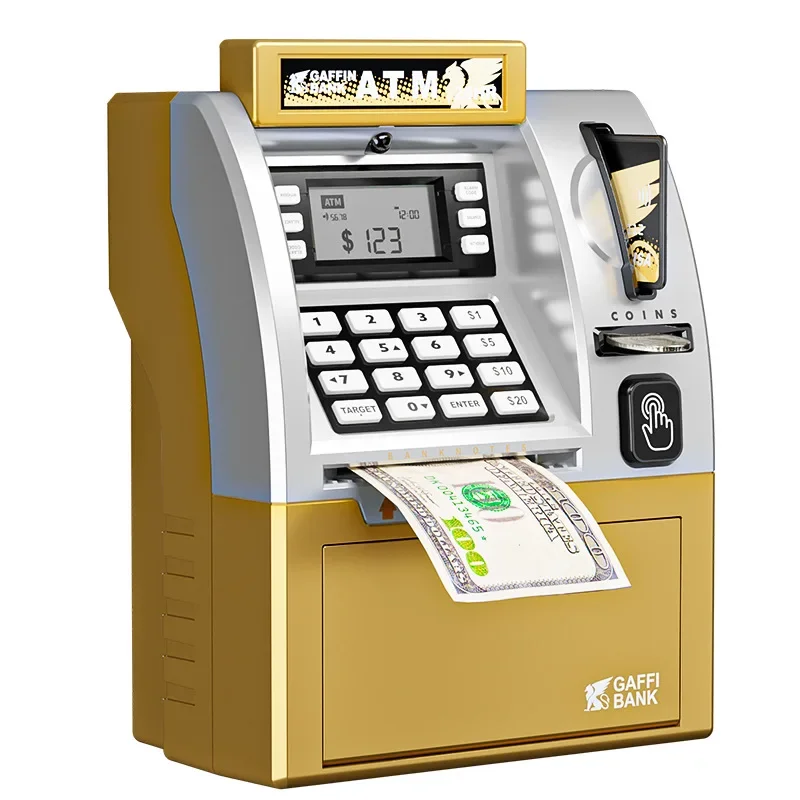 ATM Cash Machine Can Enter and Exit, Smart Card, Coin Count, Large Safe, Password, Piggy Bank.