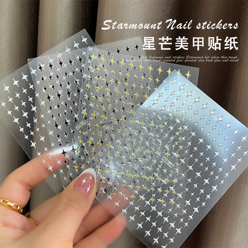 3d Nail Art Stickers Black White Gold Silver Stars Y2K Starlights Nail Decals Decorations For Nail Art Manicure