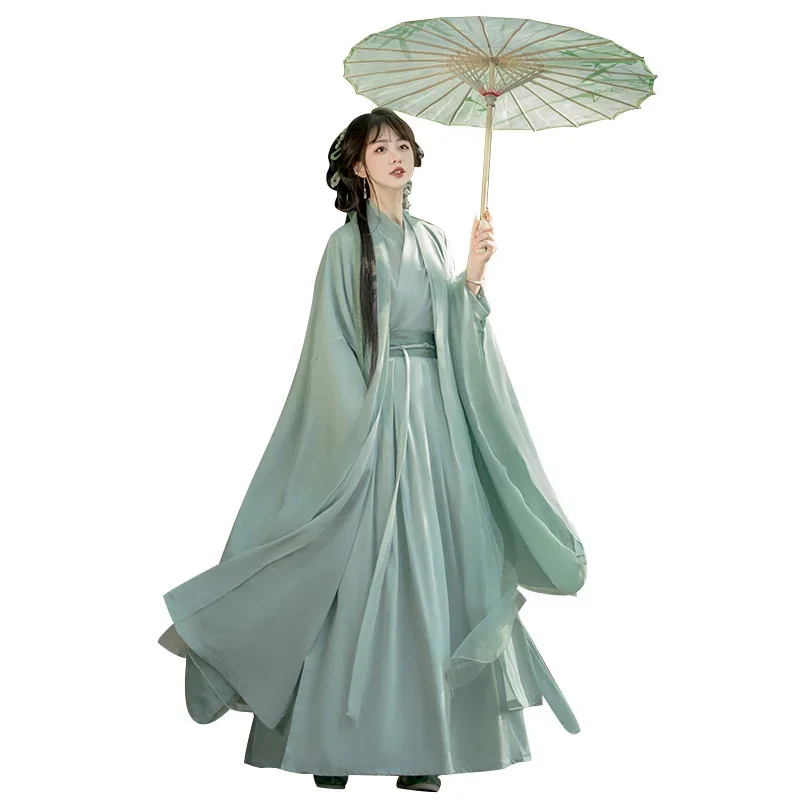 Hanfu Women Cross Collar Waist-length Skirt Summer Suit Chinese Style Hanfu Dress Chinese Traditional Fairy Green Skirt Costume