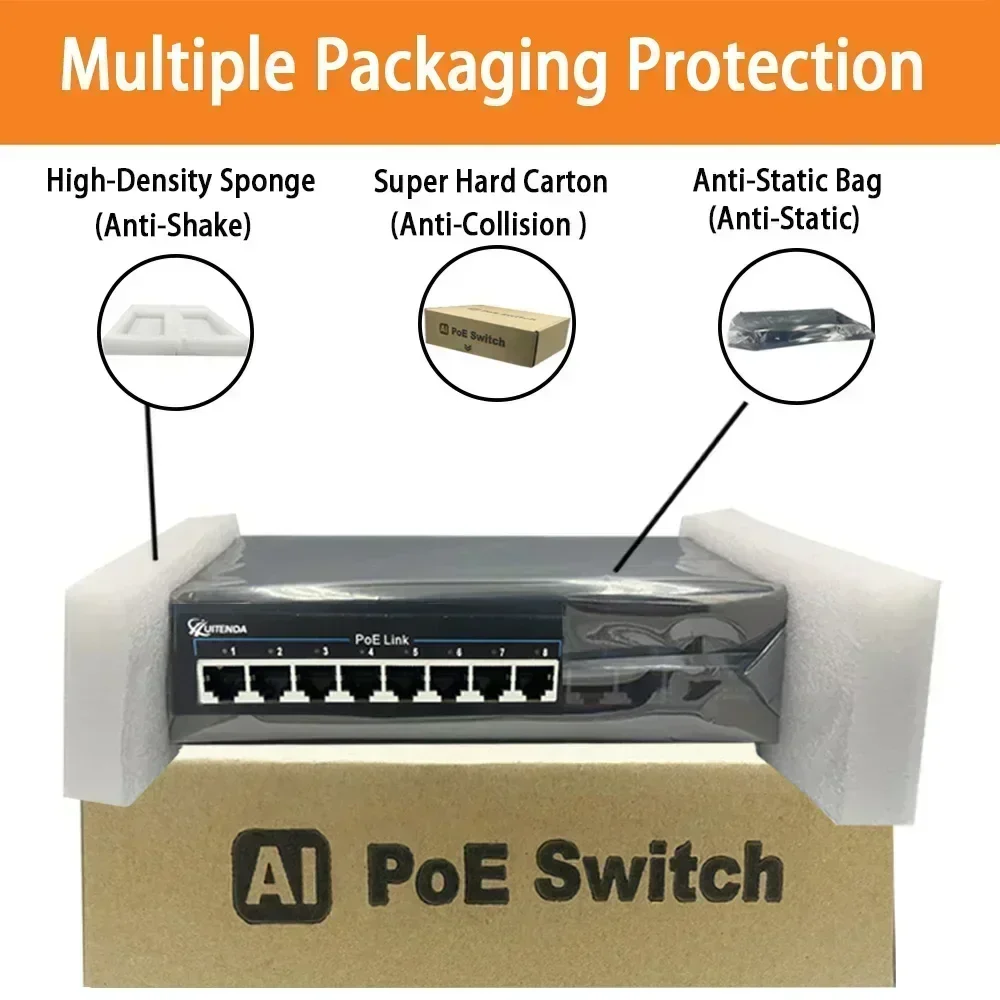 HUI-Tenda 4/8 Ports AI POE Switch 10/100Mbps POE Network Ethernet Switches Support IEEE802.3 af/at for IP Camera Wireless AP NVR