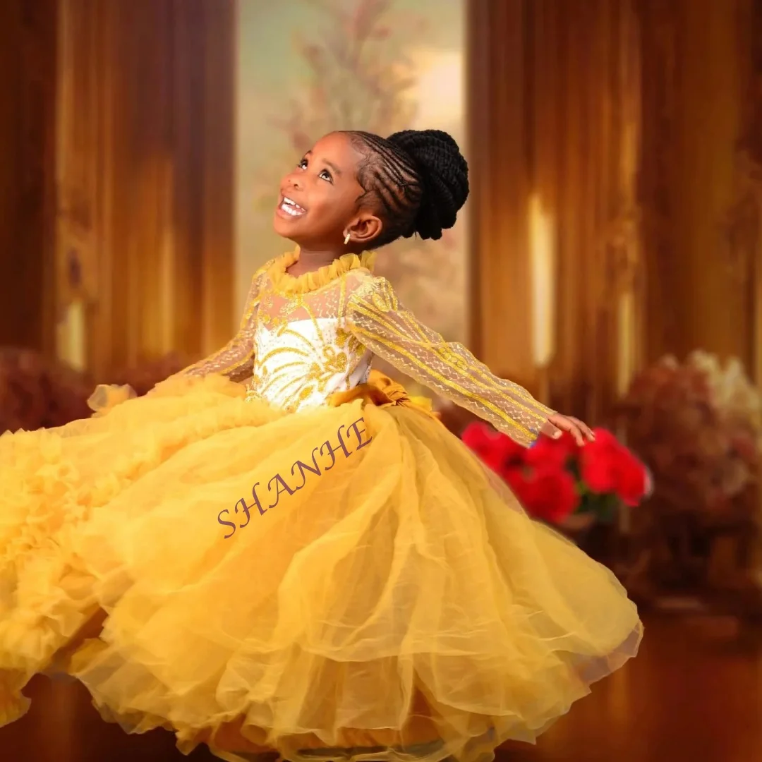 الوردي زهرة فتاة فساتين مخصصة كتف واحد مطرز الاطفال الأميرة عيد ميلاد حزب أثواب القمامة الفتاة فستان المسابقة #5