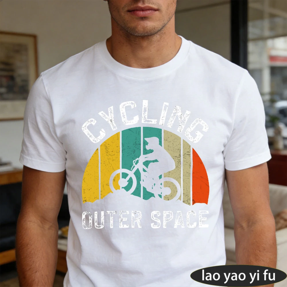 Cycling Outer Space Men T-Shirt Summer Casual Fashion Graphic Tee Bike Lover Outdoor Activity Wear Mens Daily Life Cotton Tops