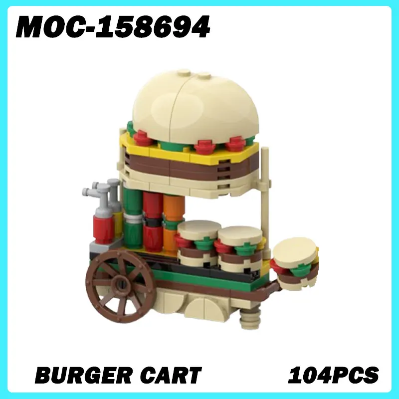 MOC-158694 Micro Architecture Series Burger Cart Building Blocks DIY Model Small Brick Education Toys Birthday Gift 104PCS