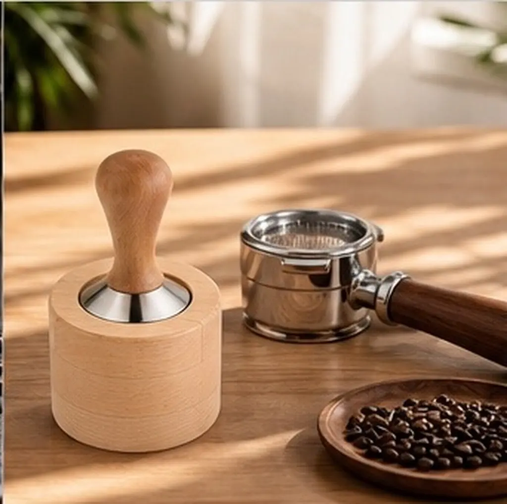 Household Tamper Station Natural Wood Material Scratch-Resistant Surface Coffee Tamper Press Holder Elegant Decor for Modern