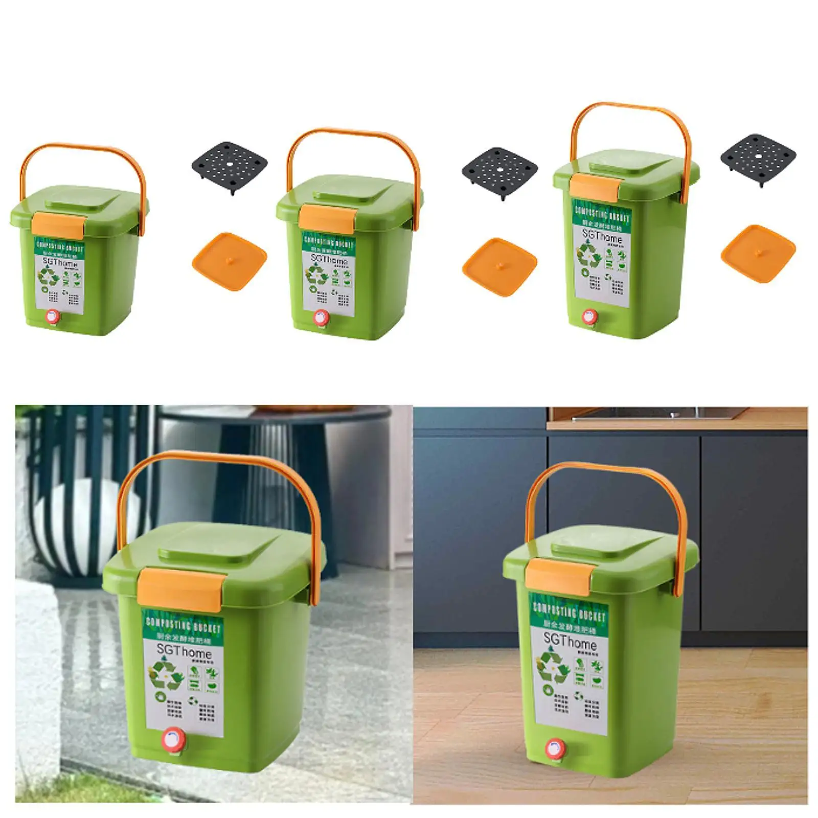 Caixa de compostagem com tampa e alça, tanque de fermentação para quintal interno de jardim