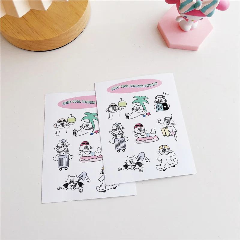 Ins Cartoon Cat Brief Strokes Cute Stickers Diy Scrapbooking Kawaii stationery Decorative Sticker Waterproof Sealing Labels PVC