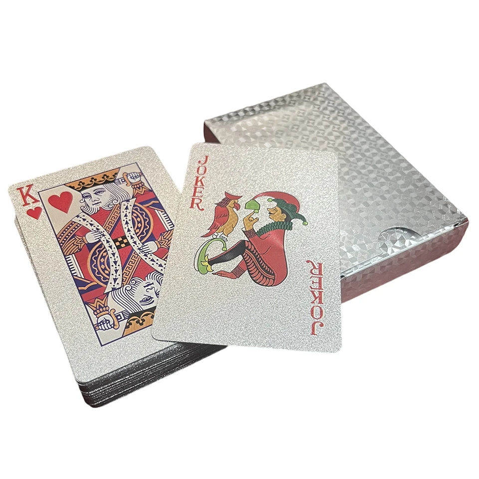 Juego de cartas de póquer de plata para niños, juego de cartas de PVC, juego de cartas de cubierta impermeable, colecciona regalos de popularidad