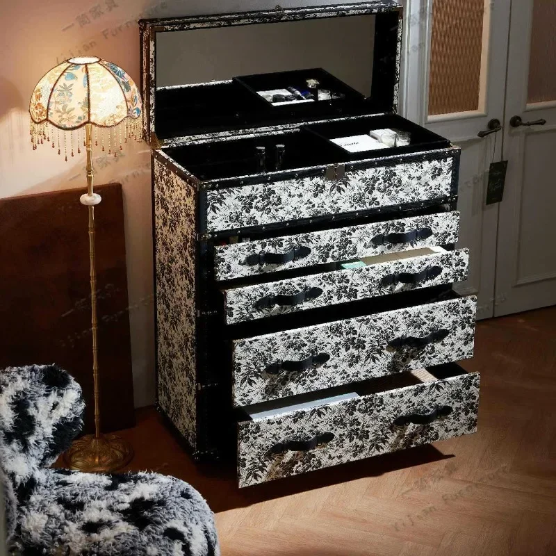 Light luxury French retro style chest of drawers, bedroom dresser, jewelry cabinet with lock