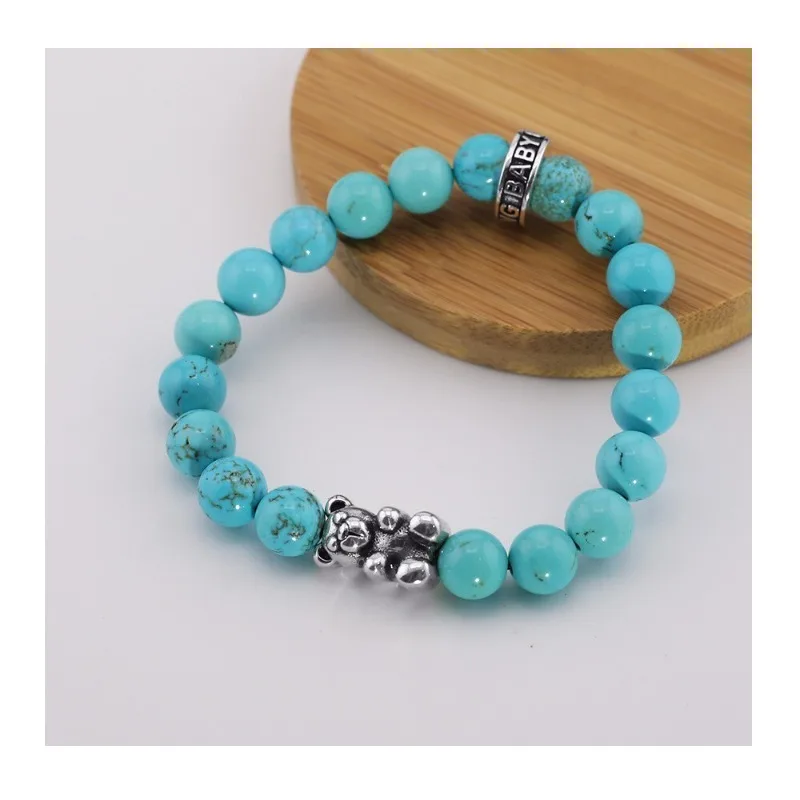 

Trendy New Turquoise Bear Turquoise Rose Personality Cute Simple Handmade Bracelet Men's and Women's Beads
