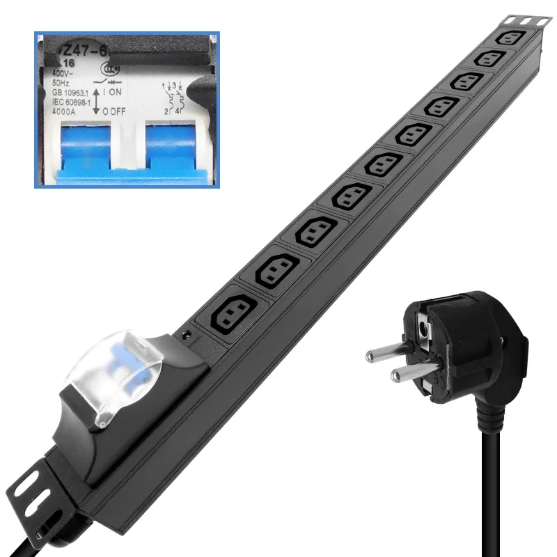 

PDU power strip network cabinet rack C13 socket EU/AU/UK/US/C14plug 10ACair switch with LED light 2-meter extension cable socket