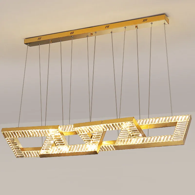 

Modern Dining LED Crystal Chandelier Luxury Square Crystal Pendant Lamp Gold/Chrome/Black Lustre Kitchen Island Hanglamp Fixture