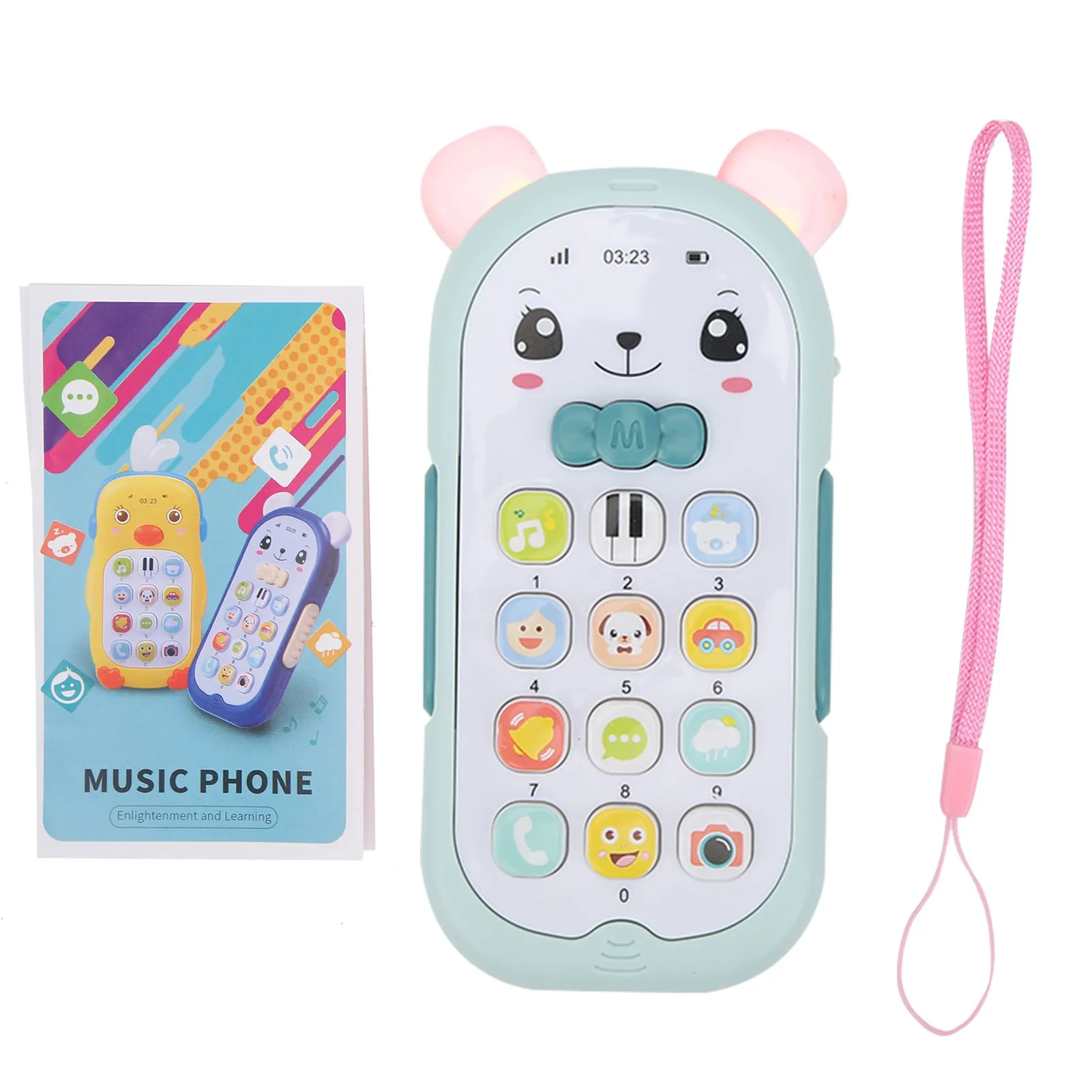 Juguete de Teléfono para Bebés, Teléfono de Simulación con Música, Sonidos y Luces, Juguete de Teléfono Móvil para Niños, Azul Claro