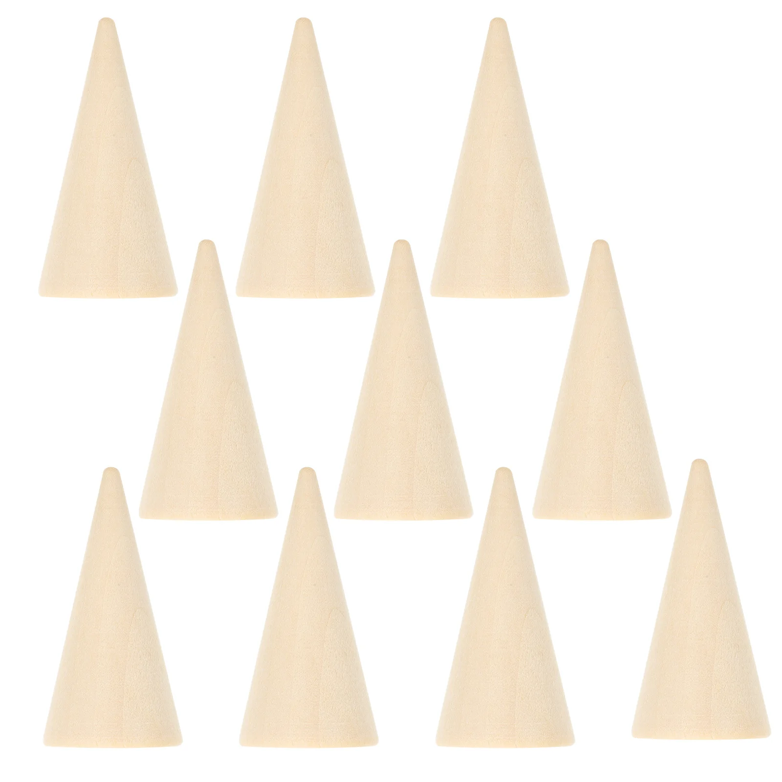 

10Pcs DIY Craft Wooden Cone Unfinished 2.5x5cm Ornament Jewelry Ring Holder Display Stand Organizer DIY Cone Wood Craft