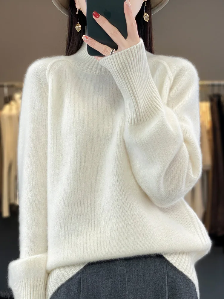 Women Turtleneck Sweater Autumn Winter Basic Pullover 100% Merino Wool Long Sleeves Cashmere Knitted Jumper Female Clothing Tops