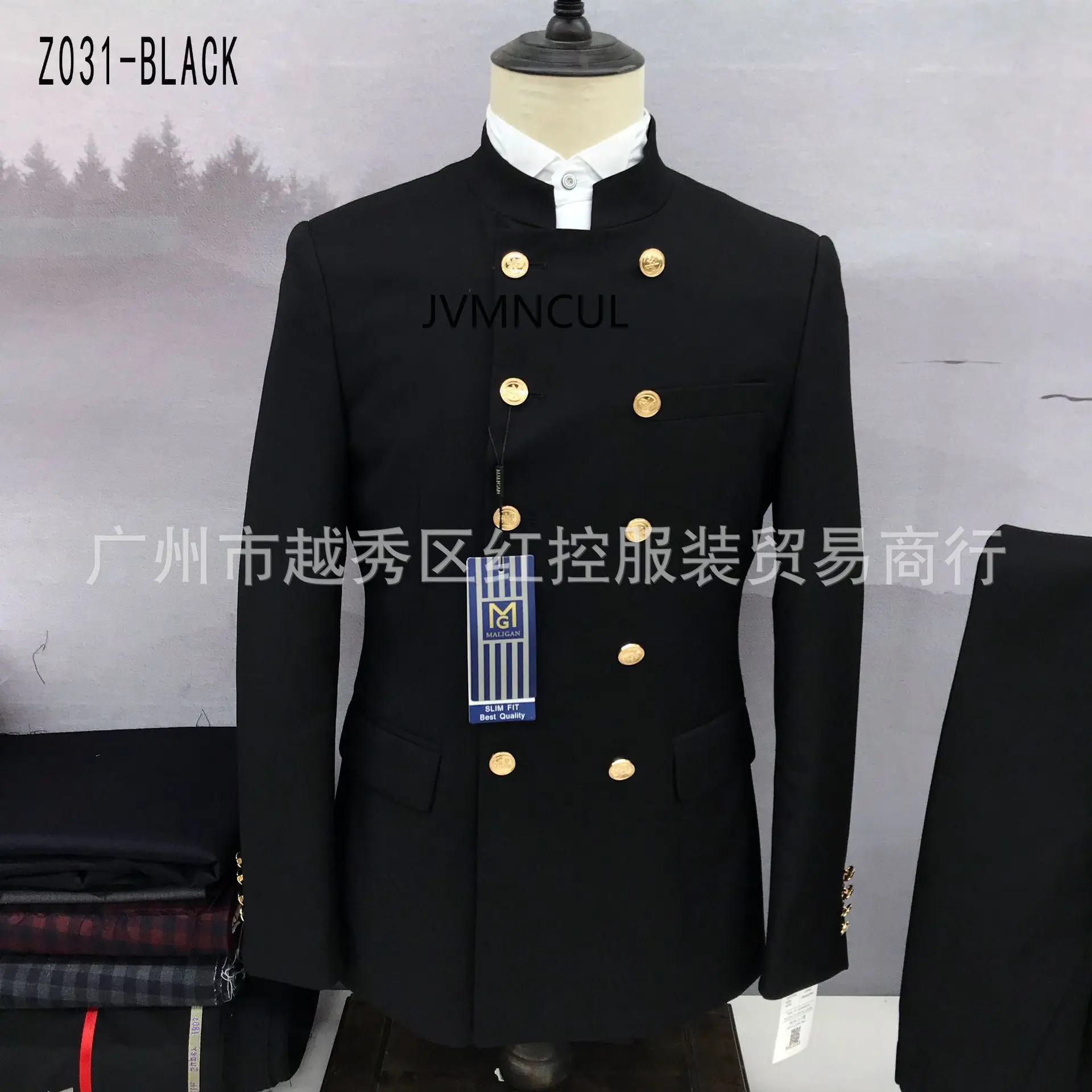 

2026 New Style Men's Casual Two-piece Zhongshan Suit Blue Double-breasted Gold-button Men's Suit Amazon Cross-border Hot Sale