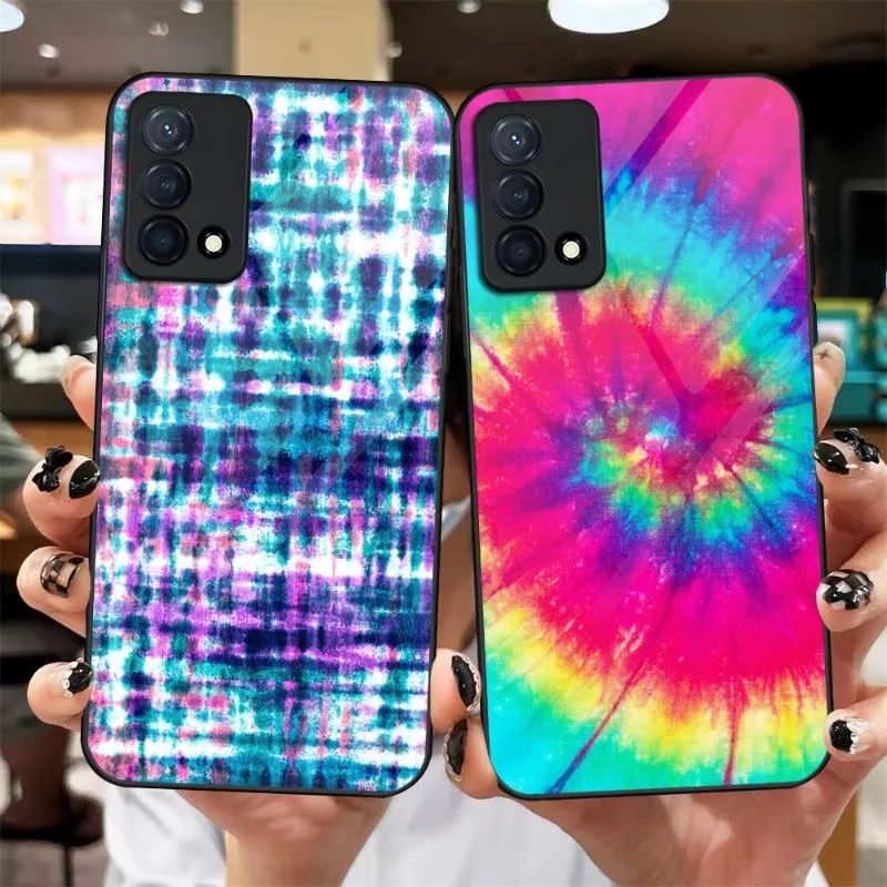 Rainbow Spiral Tie Dye Phone Case Glass For OPPO X3Pro FindX3 X5Pro K7 K9 Reno 6 6Z 7SE 4 5F A54 A53 A92S A93S A95 Cover