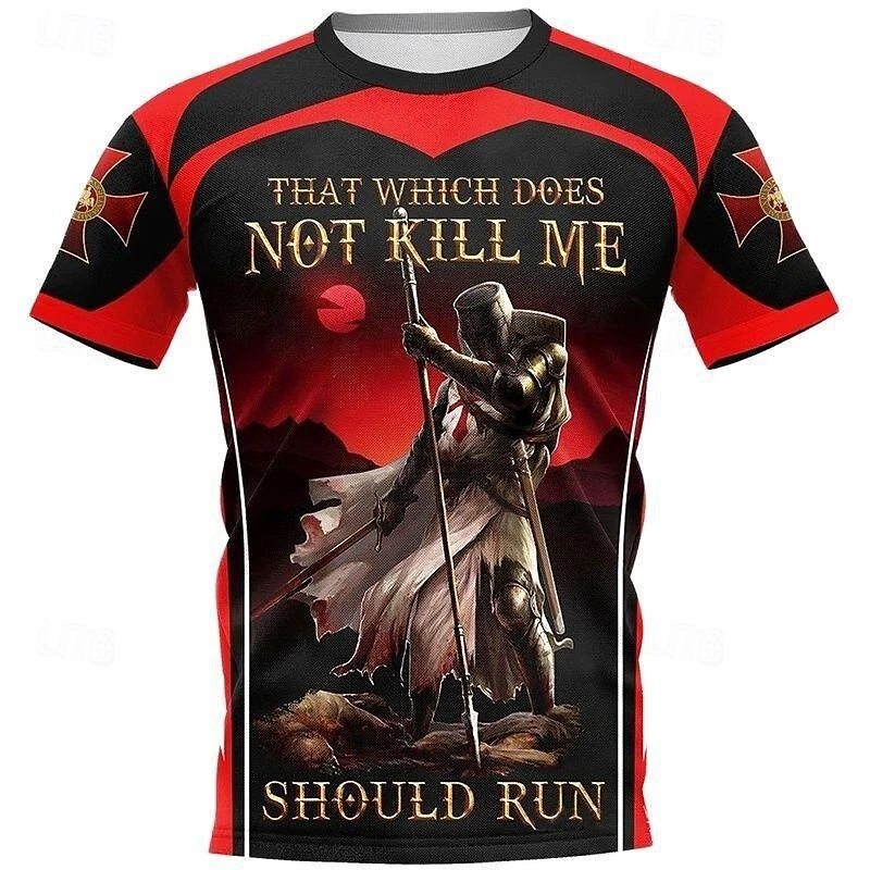 Moda cavaleiros templários legal camiseta para homem impressão 3d cruz manga curta o pescoço t camisas cavaleiro padrão legal moda masculina t