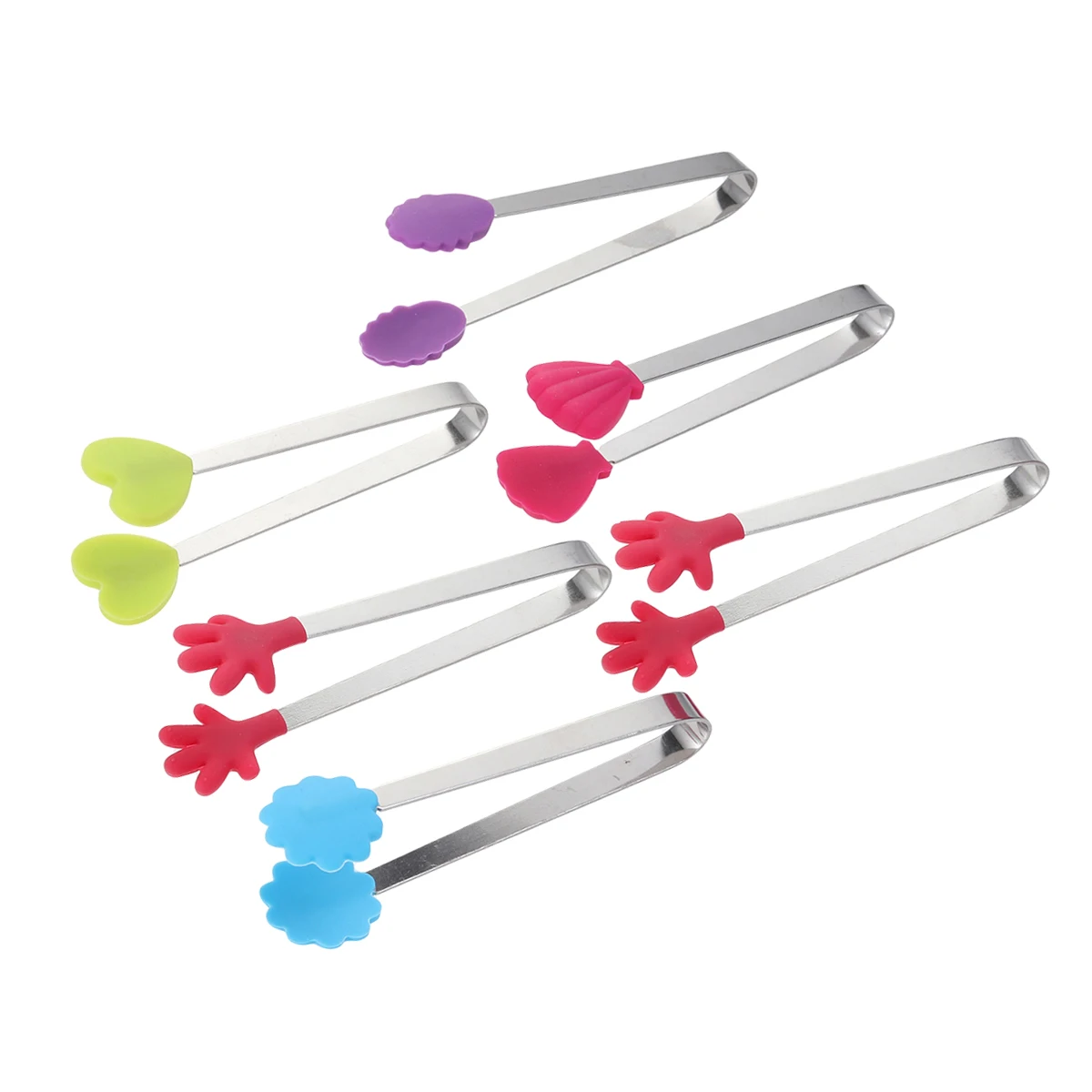 

6 Pcs Food Tongs Stainless Steel Kitchen Clips Silicone Tips Ice Sugar Buffet Gadgets Heat Resistant Flexible Handle Camping