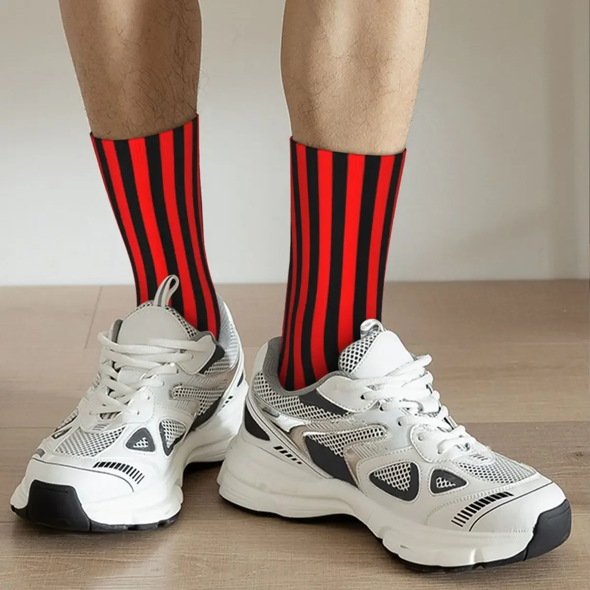 Red And Black Vertical Stripes Socks Harajuku Sweat Absorbing Stockings All Season Long Socks for Man's Woman's Birthday Present