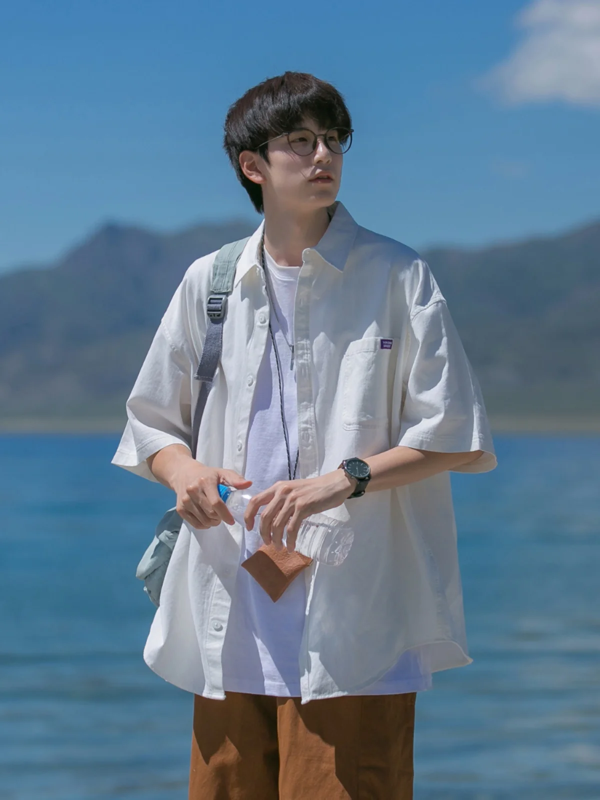 

Stylish Youth Men's Short Sleeve Shirt Jacket Lightweight Loose Casual Shirt Trendy Half Sleeve Summer Fashionable Student Wear