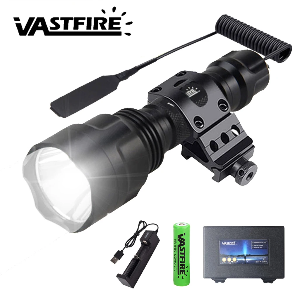 Lanterna Tática LED com Luz Branca/Verde/Vermelha, Recarregável via USB, 350LM, Alcance de 600-800 Jardas, Luzes de Escuta C8