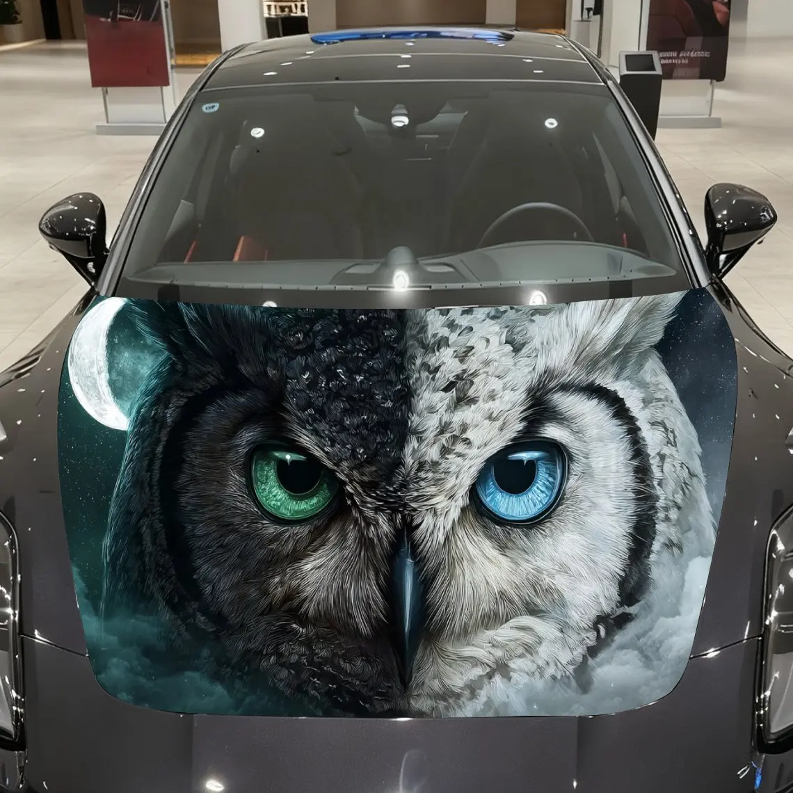 

Двухцветная автомобильная виниловая пленка с изображением совы Moonlit, водонепроницаемая наклейка на капот автомобиля из ПВХ, самоклеящиеся устойчивые к царапинам наклейки для Engi