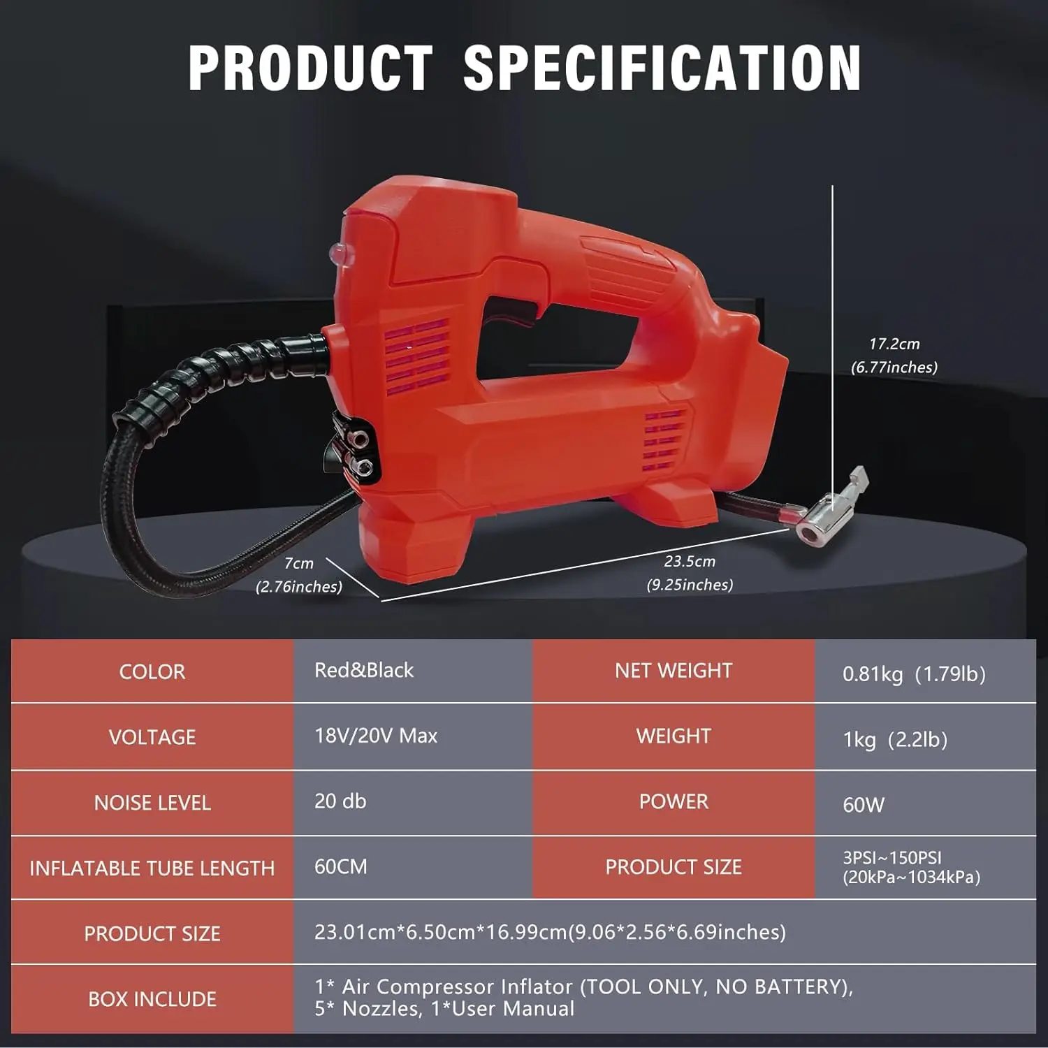 Cordless Tire Inflator 60W Air Pump 150 PSI Air Compressor with Digital Pressure Gauge for Milwaukee 18V Battery (No Battery)