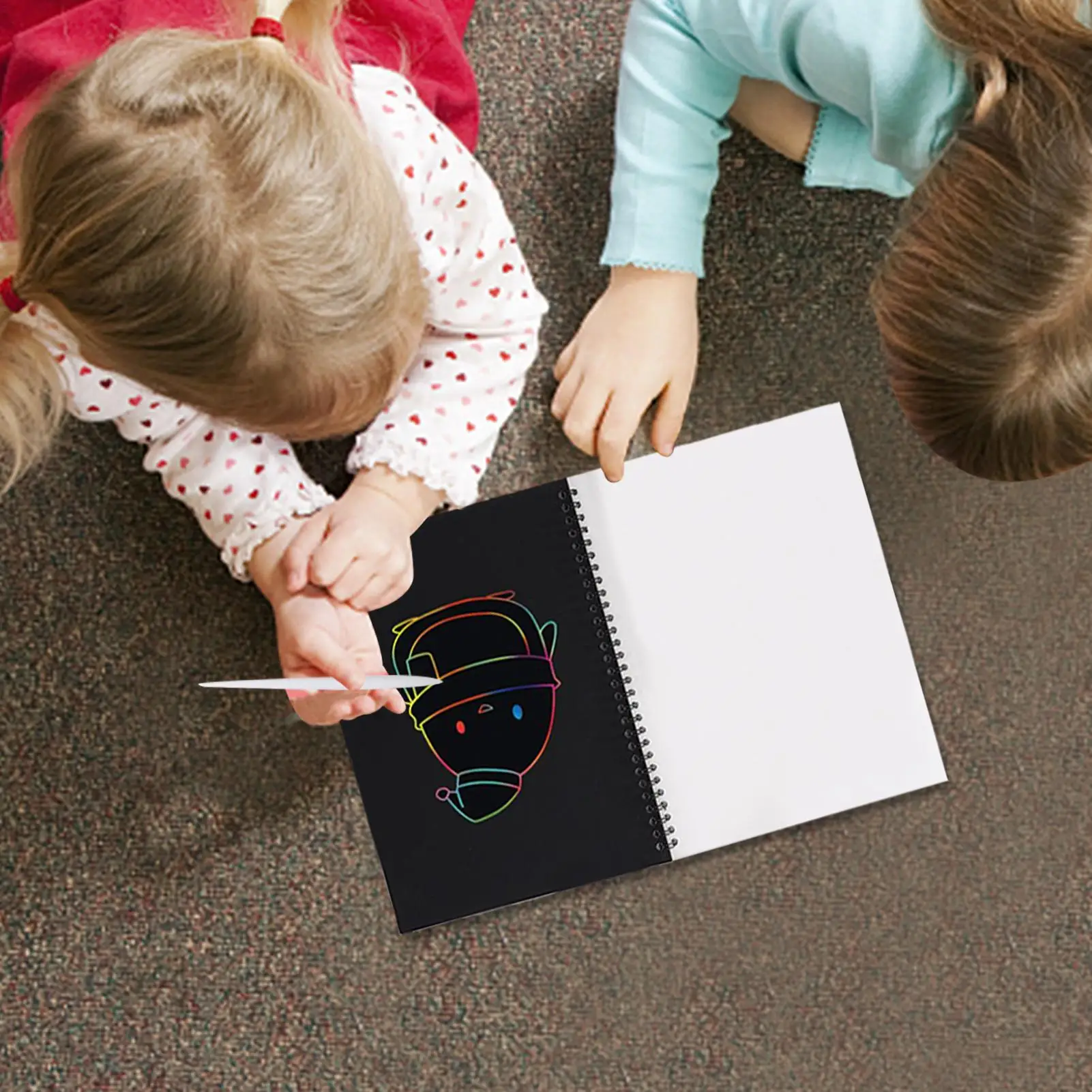 หนังสือเด็กวาดโน้ตบุ๊คการศึกษา Scratch Drawing Book พร้อมปากกาไม้สําหรับเดินทาง Study Room