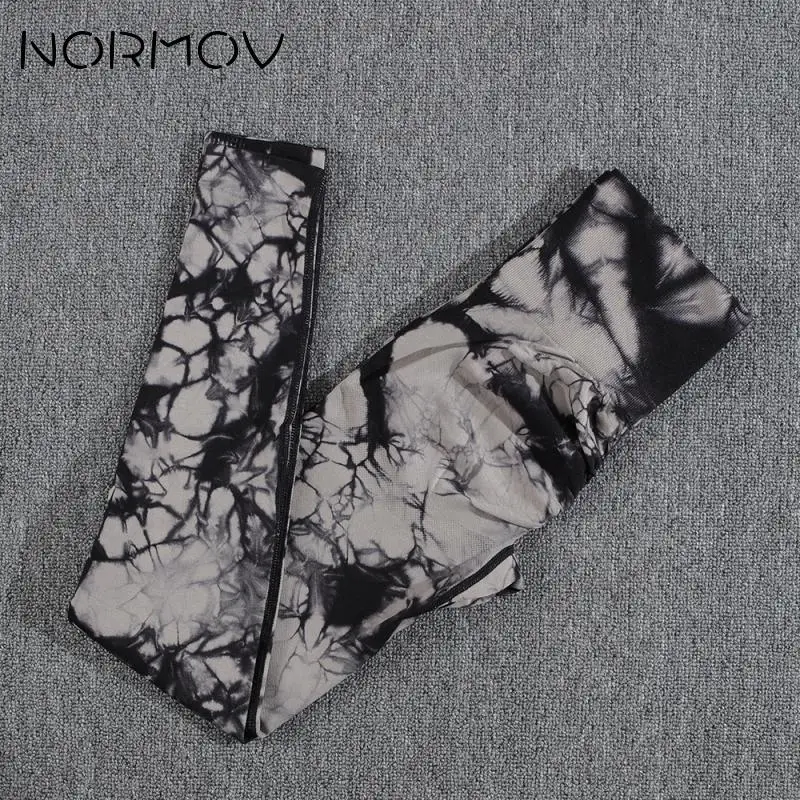 NORMOV 1/2 Piece Yoga Set Tie Dye Gym Set Sport Outfit for Woman High Waist Yoga Pants Women Gym Sets Seamless Outfits Pleated