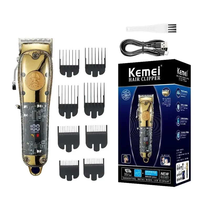 KM-1829 Professional Hair Clipper Set Cordless Transparent Rechargeable Silent Hair Clipper Set with LED Display Screen