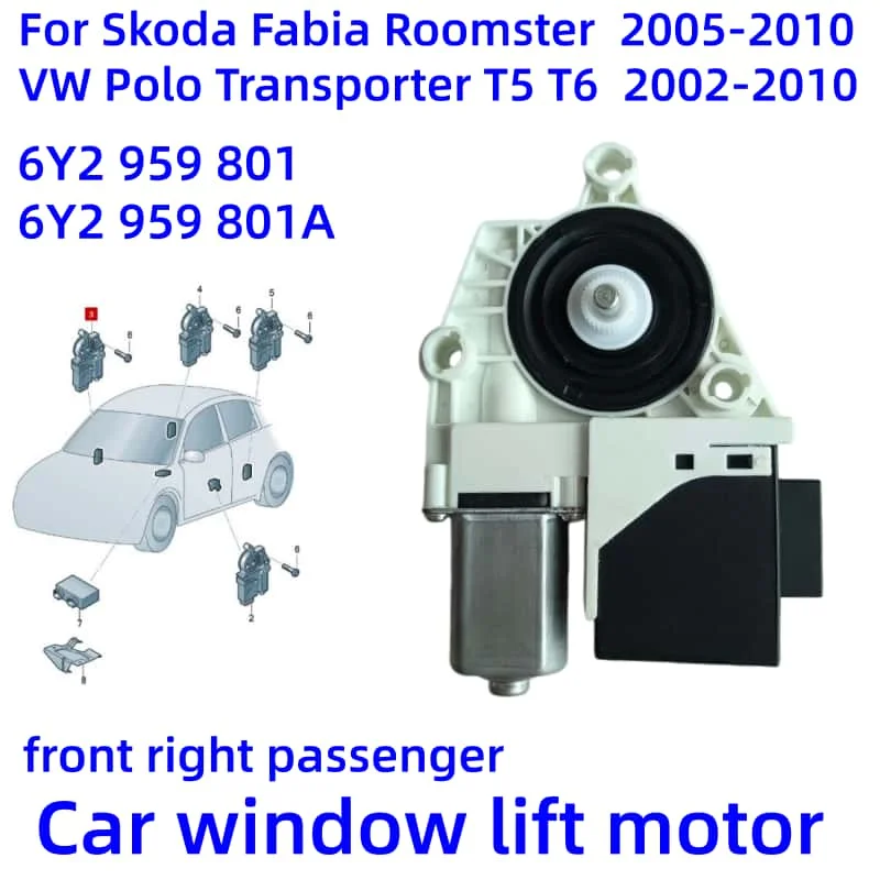 Raamheffermotor voor Skoda Fabia Roomster VW Transporter T5 T6 Polo 6Y2959802 6Y2959801 6Y0959811 6Y095812 5J0959811 5J0959812
