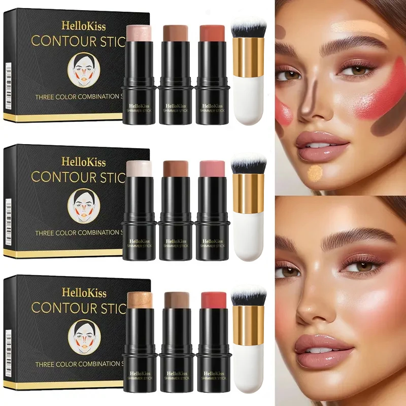 4 Stück Rouge- und Textmarker-Konturstift mit Pinsel – wasserfestes, langlebiges Multifunktions-Make-up für Rouge, Augenringe.