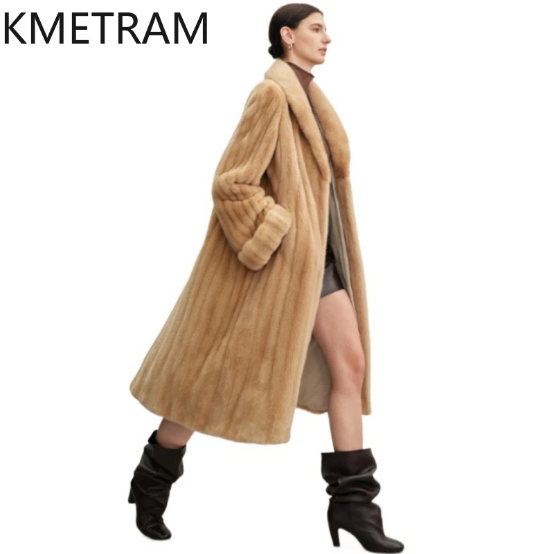 KMETRAM 100% Mink Fur Jacket Woman High Quality Long Real Fur Coat 2025 New Arrivals Winter Coats Women Clothing шуба женская