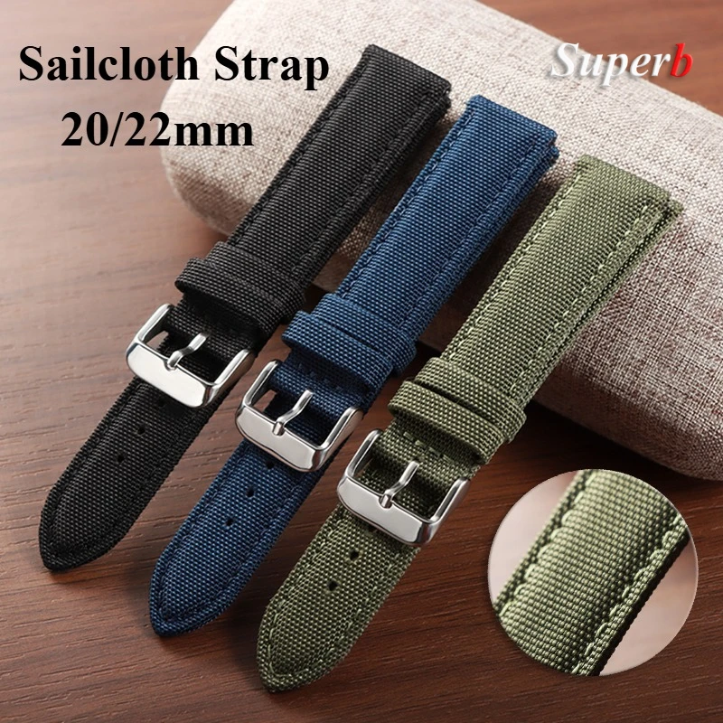 20 مللي متر 22 مللي متر مقاوم للماء Sailcloth حزام ساعة اليد قسط الوجهين النايلون حزام الساعات الإفراج السريع الفرقة الرياضة حزام للرجال