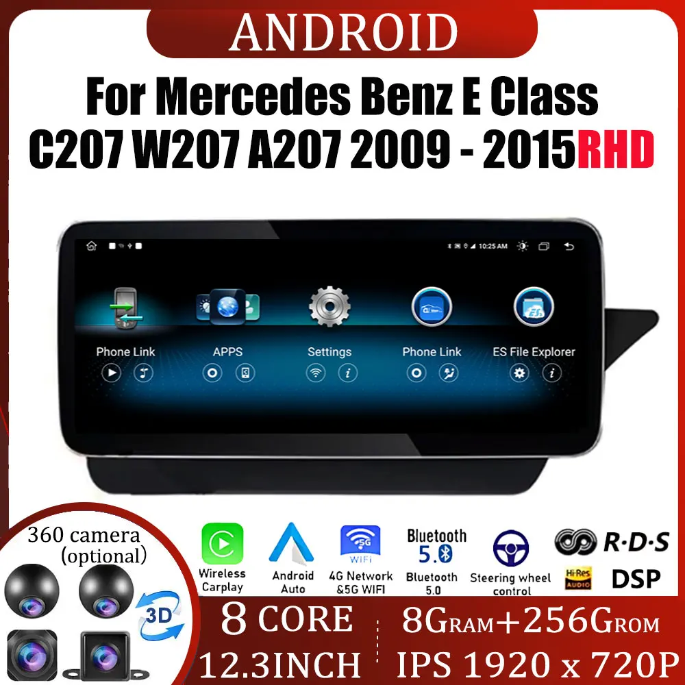 RHD 12.3''4G For Mercedes Benz E Class C207 W207 A207 2009 - 2015 Car Android OS IPS Screen Car Stereo GPS Navigation Auto Radio