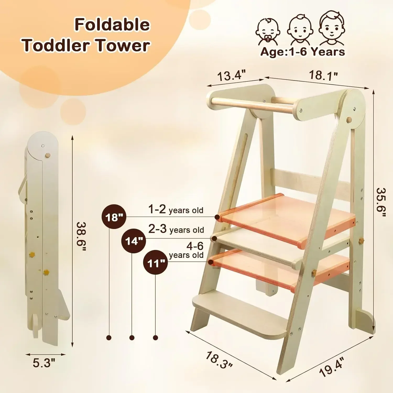 Toddler Tower Kitchen Step Stool, Standing Tower with Whiteboard, Toddler Kitchen Stool Helper with 3 Adjustable Height, Step St