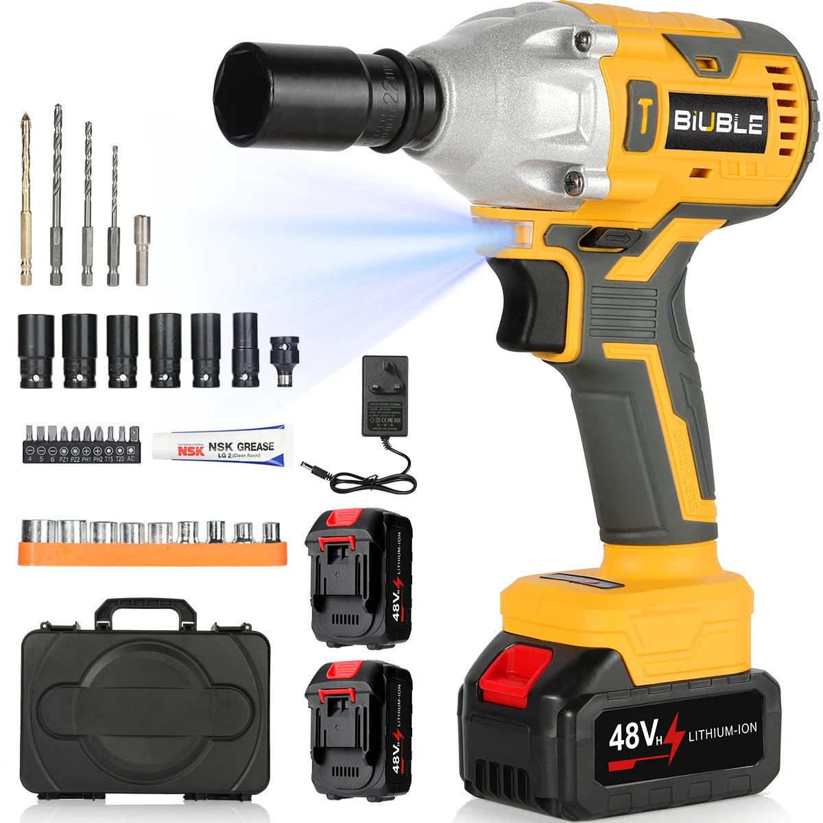 1/2 Inch Brushless Electric Wrench 812N.m Cordless Impact Driver High Torque Three Speed Auto Repair Power Tools