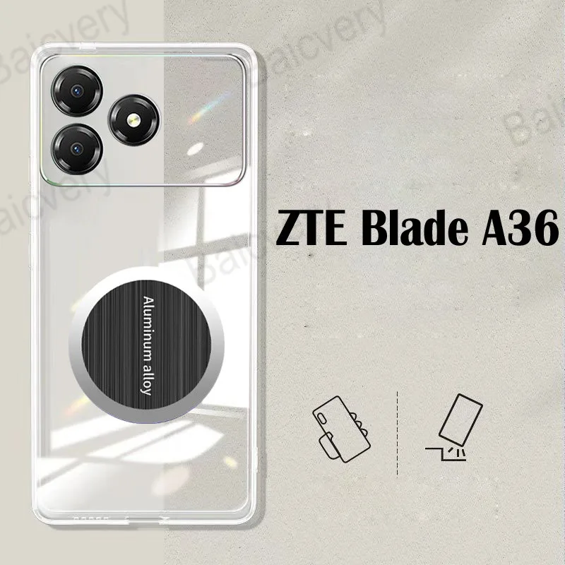 ل ZTE Blade A56 2025 غطاء حماية خلفي من السيليكون الناعم غير قابل للانزلاق مع ملصق صفائح حديد