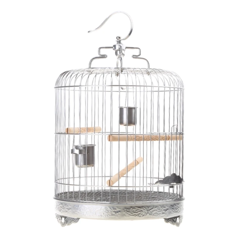 GJ Small Bird Cage with Stand, Stainless Steel Food Water Bowls Travel Carriers for Parrots Parakeets Lovebirds Finches