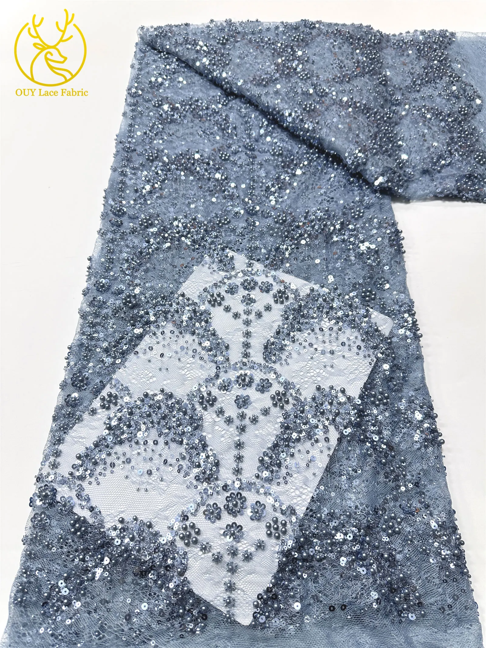 Luxuriöser französischer Kleid-Perlen-Spitzenstoff 2026, hochwertiger gelber afrikanischer Pailletten-Spitzenstoff für Frauen, Hochzeit, Party, Kleid, Nähen – Detail 23