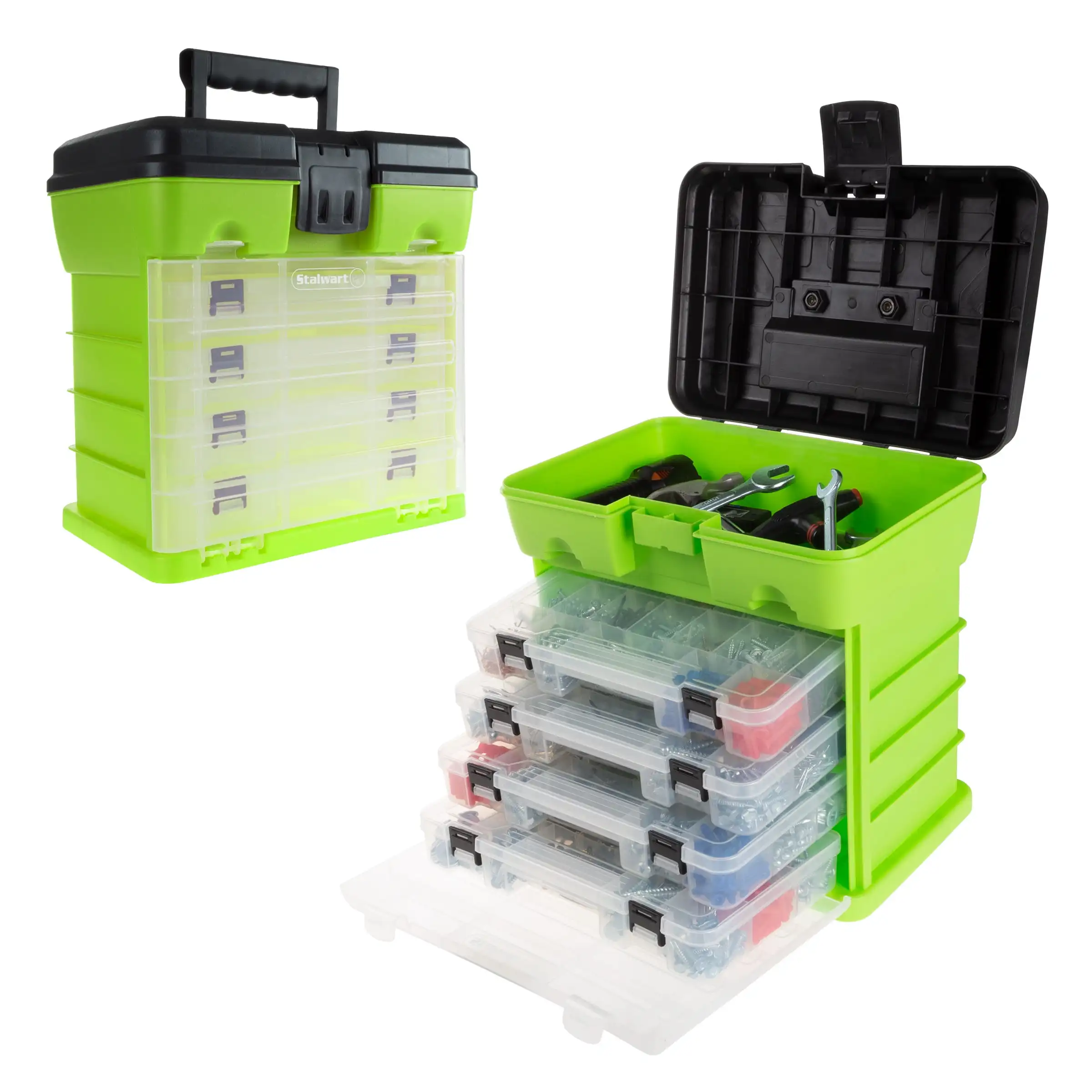 

Storage and Tool Box-Durable Organizer Utility Box-4 Drawers with 19 Compartments Each for Hardware Fish Tackle Beads