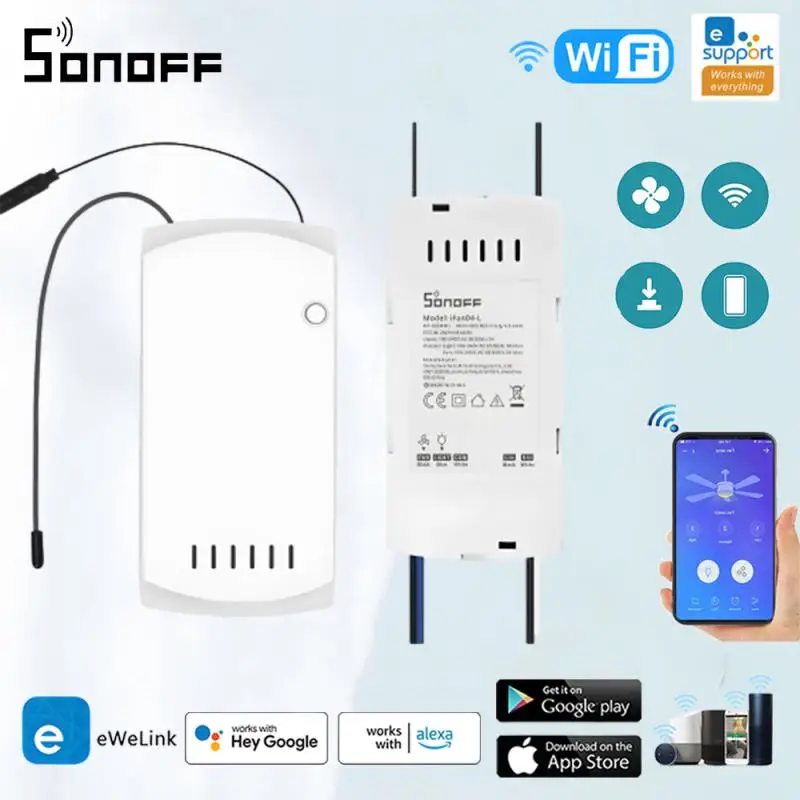 

Потолочный вентилятор SONOFF IFan04 с Wi-Fi и встроенным контроллером с дистанционным голосовым управлением RM433, работает с Alexa Google Smartthings Alice