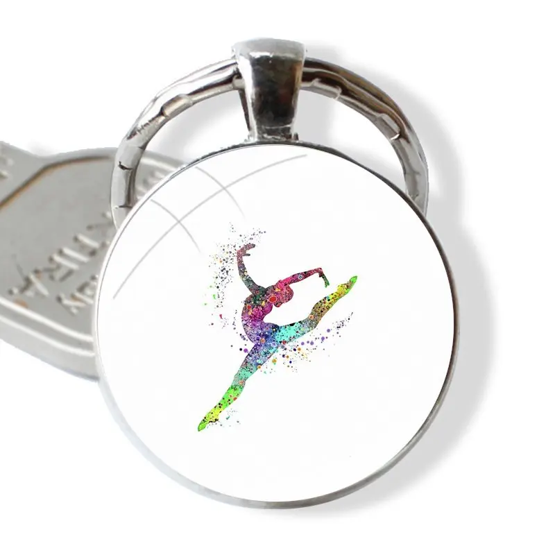 Gymnastics water color Glass Metal Pendant Key Chain Classic Men Women Key Ring Accessories Jewelry Gifts