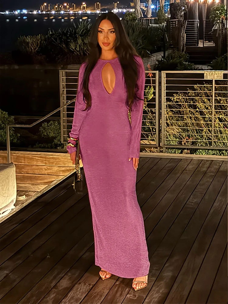 เดรสยาวทรงโอเวอร์ไซส์ ผ้าไหมเนื้อนุ่ม สไตล์ฤดูใบไม้ร่วง คอทรงโอ แขนยาว ดีไซน์หรูหรา สีสันสดใส เหมาะสำหรับงานกลางคืน งานพรอม หรืองานปาร์ตี้