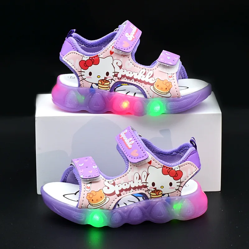 Kids'Casual Schuhe Sandalen Led Licht Cartoon PU Leder Sommer Sandalen Für Mädchen Anti-slip Atmungsaktive Rosa Lila Größe 21-30