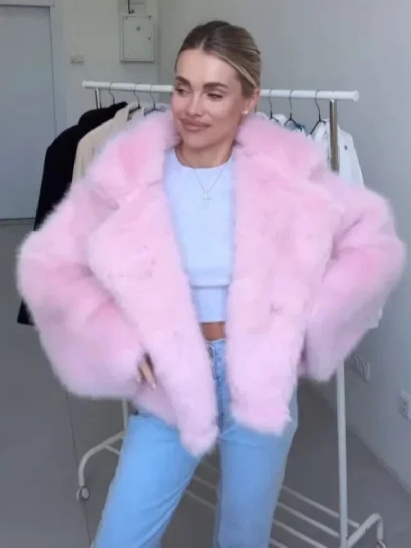 Kurzer künstlicher Pelzmantel für Damen, Herbst und Winter, lässig, bequem, warm, Anzugkragen, Jacke, modische Oberbekleidung